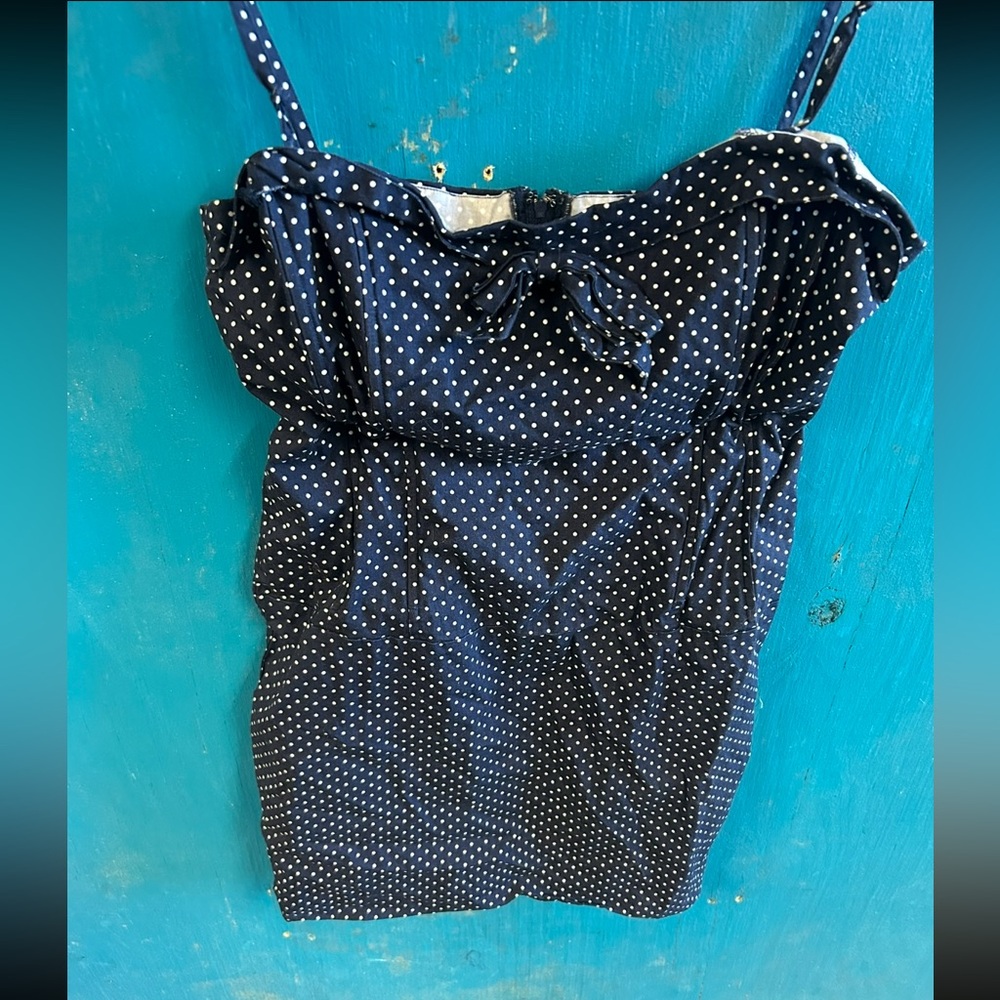 Women's Polo Jeans Company Ralph Lauren Navy Blue Polkadot Mini Dress Size 14